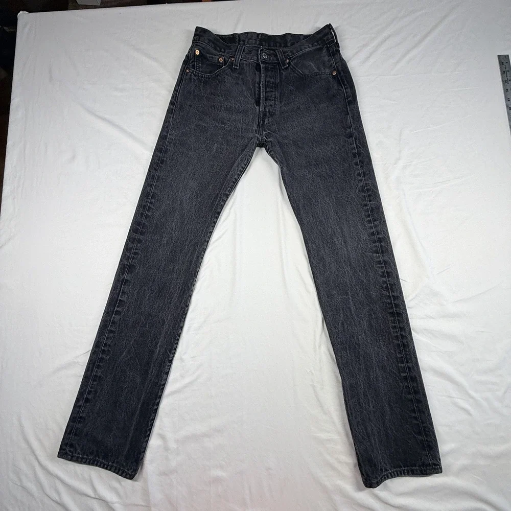 Levi's 501 Men's Straight Leg Button Fly Faded Black Acid Wash 30x34(29/32)